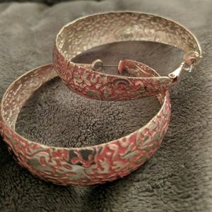 Pink and silver hoop earrings